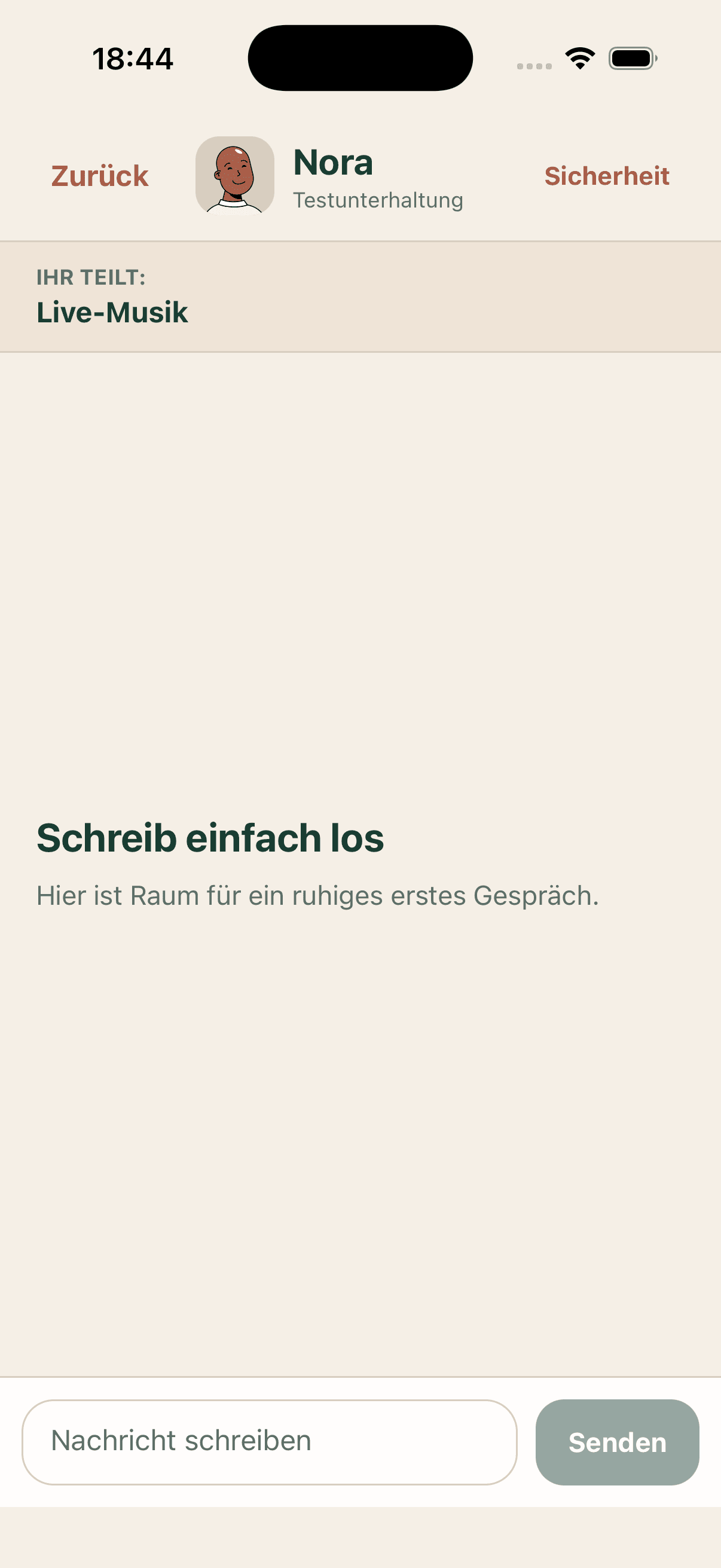 Geöffnete Amulio-Unterhaltung mit dem sichtbaren Avatar des Matches.